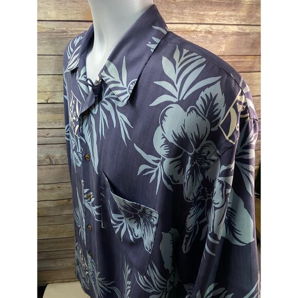 Jos A Bank Shirt Mens L Blue Palm Trees 100%  Silk Hawaiian Button Up Relaxed - Picture 8 of 9